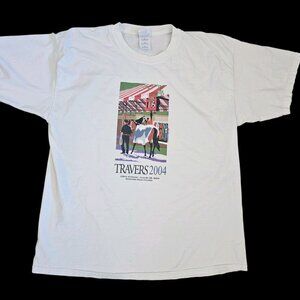 Y2K Saratoga Race Course Tshirt White Travers 2004 Birdstone Equestrian Sz‎ XL